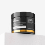 Чёрная банка YOUtoo Keratin Nutrition Hair Mask 350 мл на белой подставке — YOUtoo