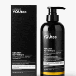 Чёрный флакон YOUtoo Keratin Nutrition Shampoo 500 мл и коробка рядом — YOUtoo