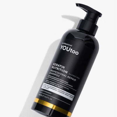 Чёрный флакон-помпа YOUtoo Keratin Nutrition Shampoo 500 мл под углом — YOUtoo