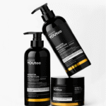 Три флакона YOUtoo Keratin Nutrition в динамичной компоновке на белом фоне — YOUtoo